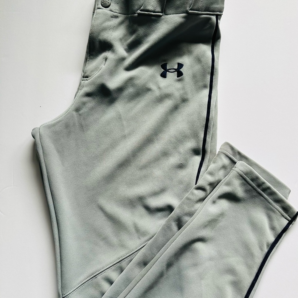 Youth Under Armour Gray Baseball Utility Pants w/ Navy Blue Piping YXL